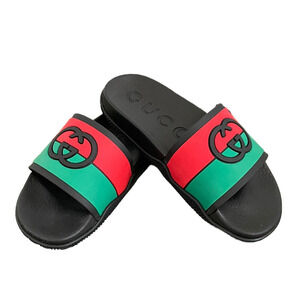 GUCCI Women's Interlocking G Slide Sandal Black Red Green Size 37 NEW